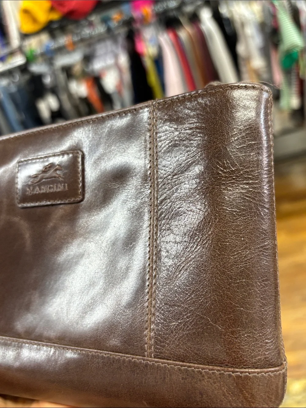 Mancini Casablanca rfid organizer wristlet bag brown leather
